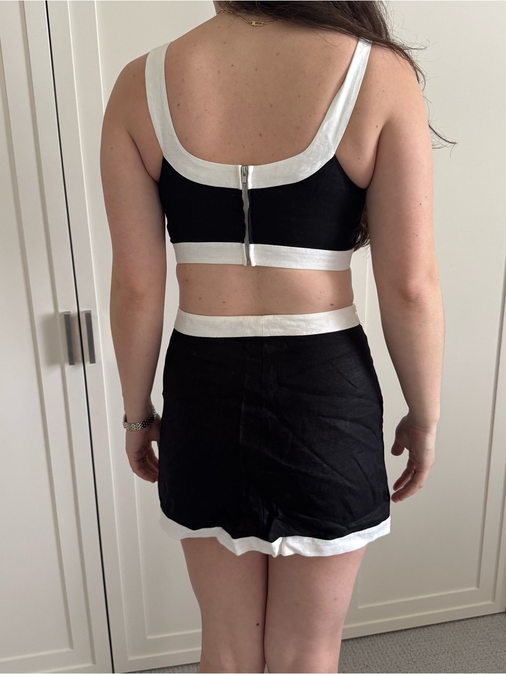 Reformation Robbie Linen Black & White Mini Skirt Set – Size 4 - Picture 6 of 11